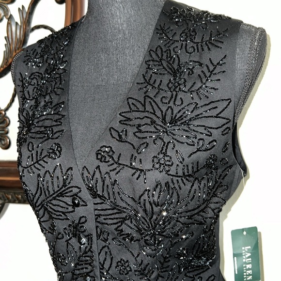 Ralph Lauren Tops - Ralph Lauren Women’s Edward Cotton Black Beaded Floral Waistcoat Vest Size 14